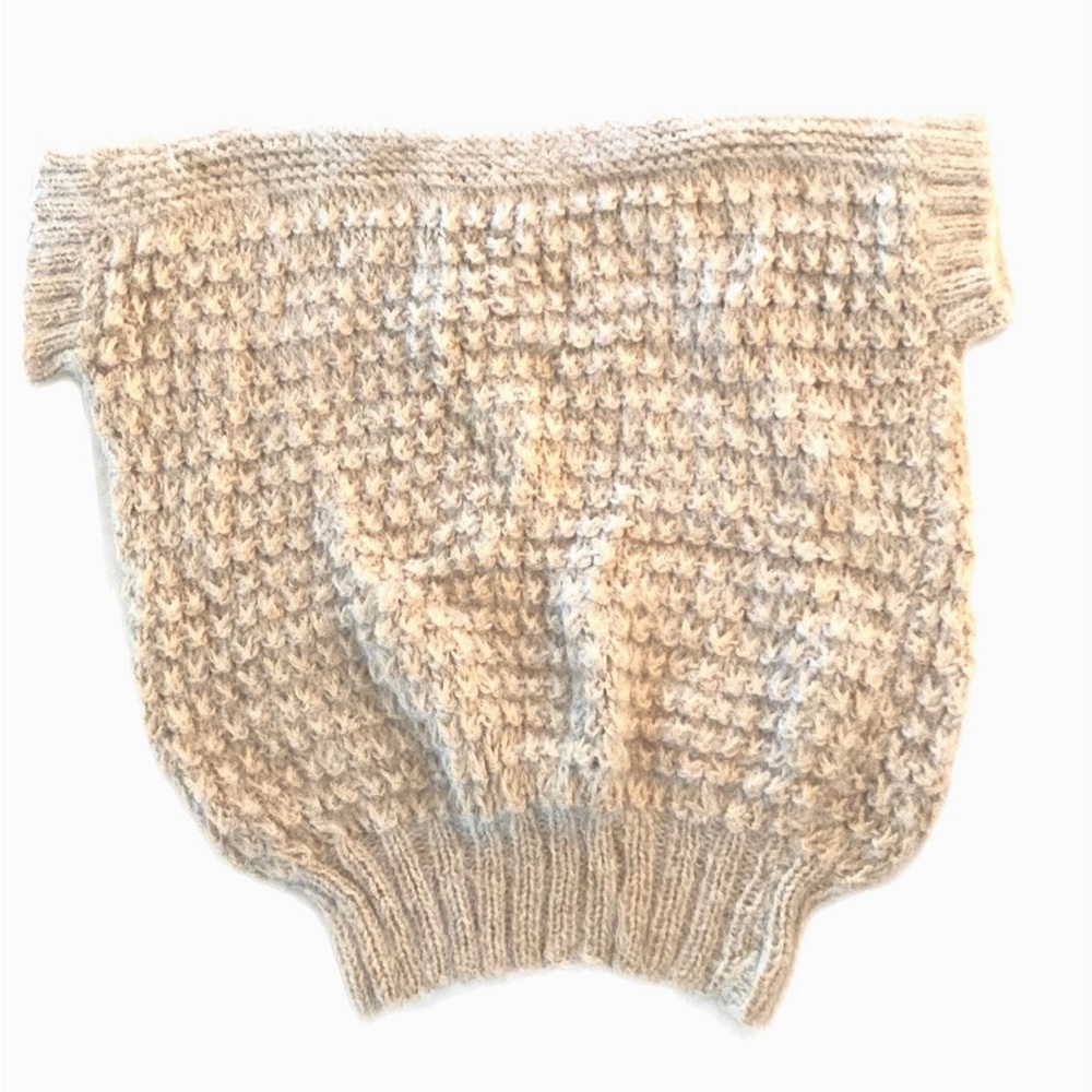 HANDMADE knitted top Beige cap sleeves waffle stitch - Picture 6 of 10